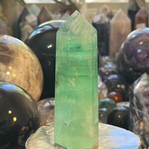 Green Fluorite Crystal Tower With Rainbows!